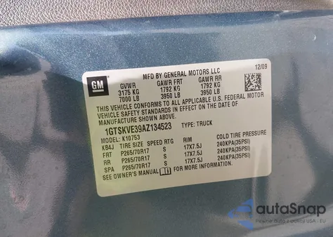 2010 GMC Sierra 1500 Sle from USA, damaged, VIN 1GTSKVE39AZ134523